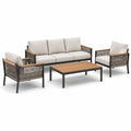 Ensemble de jardin 4 pièces avec canapé 3 places 190 × 76 × 80 cm, 2 fauteuils 72 × 76 × 80 cm et table basse 110 × 60 × 40 cm, beige, noir, brun et taupe
