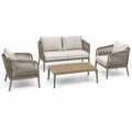 Ensemble de jardin 4 pièces, 4 places, beige, taupe et brun clair – canapé 130 × 75 × 79 cm, fauteuils 70 × 75 × 79 cm, table 100 × 55 × 38 cm