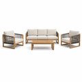 Ensemble 4 pièces 5 places avec canapé 190 × 75 × 80 cm, 2 fauteuils 75 × 75 × 80 cm et table basse 100 × 55 × 38 cm, beige, brun naturel et anthracite