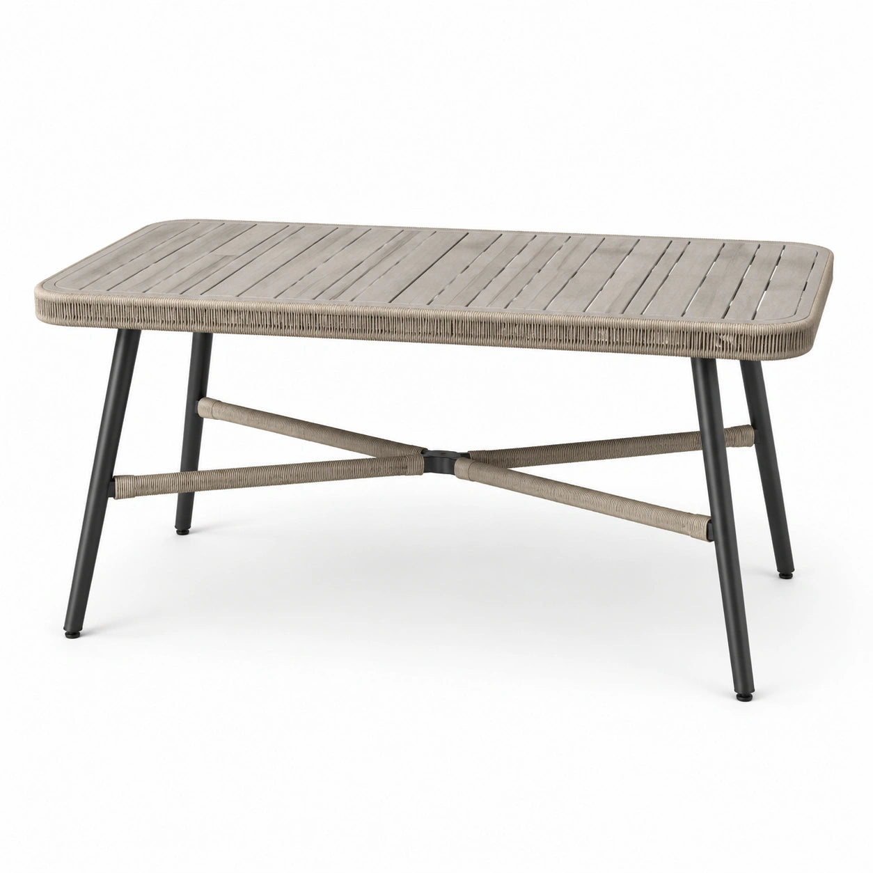 Table de jardin rectangulaire contemporaine taupe et noire 160 × 90 × 75 cm avec plateau à lattes