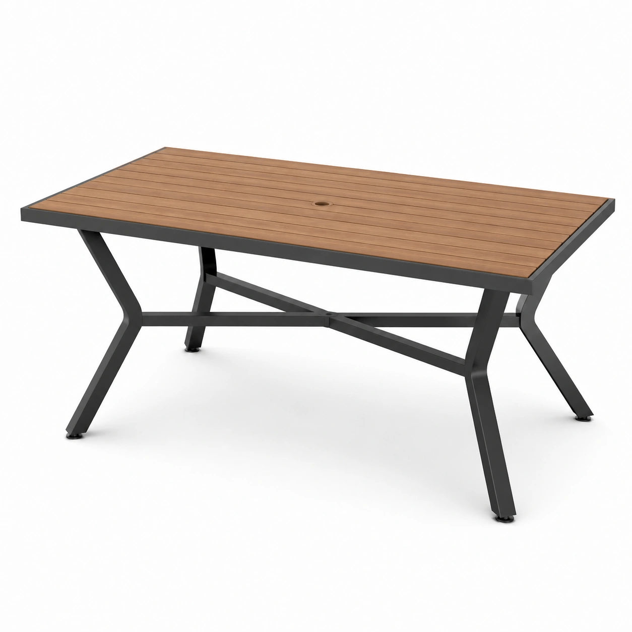 Table de jardin rectangulaire 150 × 90 × 74 cm, marron et noir, avec trou pour parasol