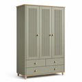 Armoire vert sauge en bois 120 × 50 × 190 cm avec 3 portes rainurées et 3 tiroirs