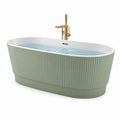 Baignoire îlot ovale en acrylique vert sauge et blanc, finition cannelée contemporaine, 170 × 80 × 58 cm