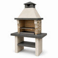Barbecue de jardin en maçonnerie beige, gris et terre cuite 110 × 65 × 210 cm avec hotte et grille réglable