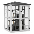 Enclos extérieur pour chats blanc, gris, noir et beige, 120 × 120 × 180 cm, avec toit, plateformes, abris, rampe et hamac