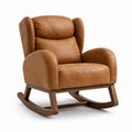 Fauteuil à bascule rembourré 76 × 90 × 100 cm, marron cognac et bois marron foncé, style rétro
