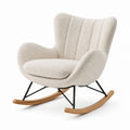 Fauteuil à bascule en tissu bouclé écru 100 × 95 × 95 cm, métal noir et bois naturel