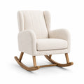 Fauteuil à bascule contemporain en tissu bouclé crème et bois naturel, 75 × 90 × 100 cm