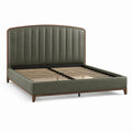Lit rembourré vert olive et bois brun pour matelas 180 x 200 cm, 218 x 196 x 125 cm
