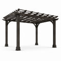 Pergola de jardin en bois brun foncé avec toit ajouré, 427 × 305 × 244 cm