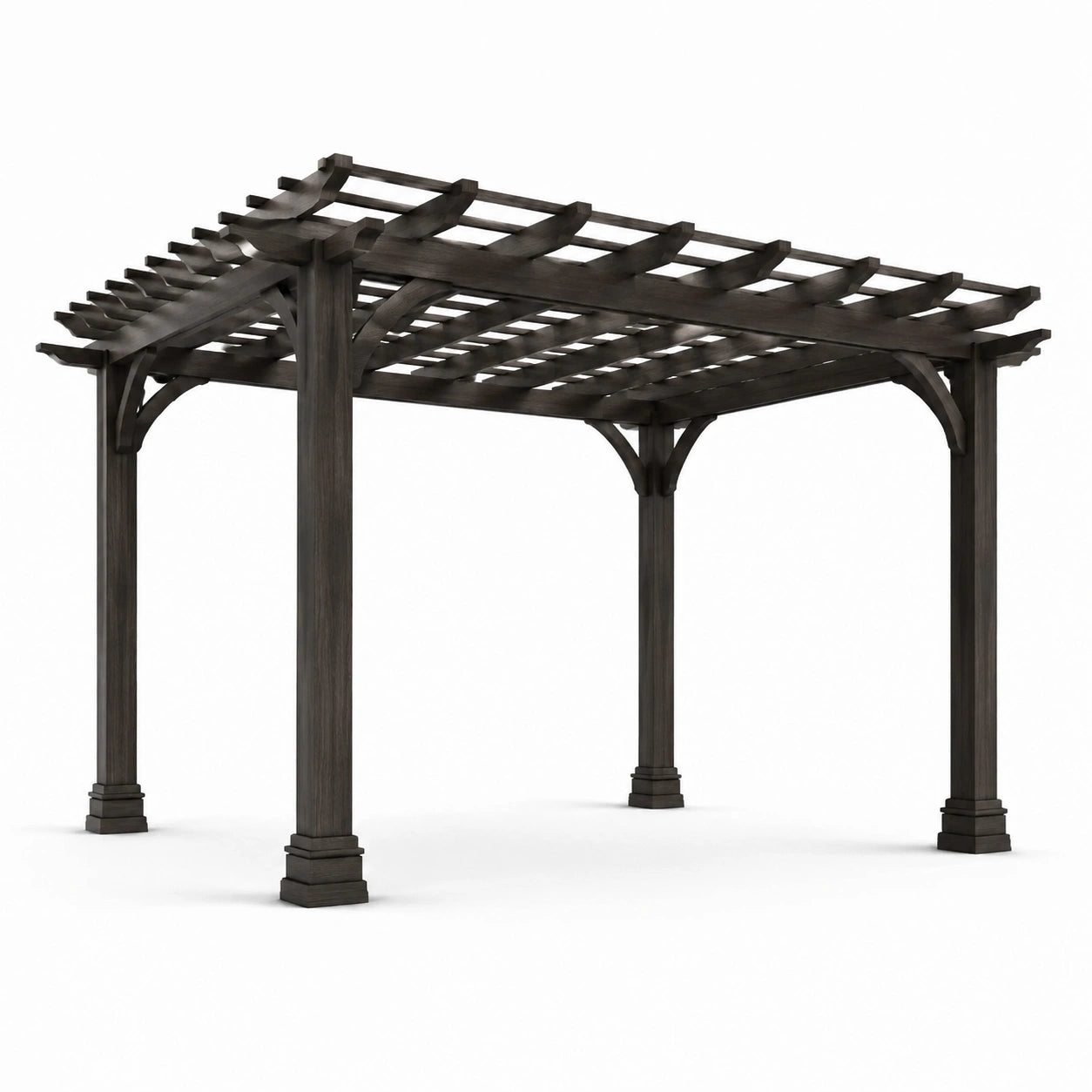 Pergola de jardin en bois brun foncé avec toit ajouré, 427 × 305 × 244 cm