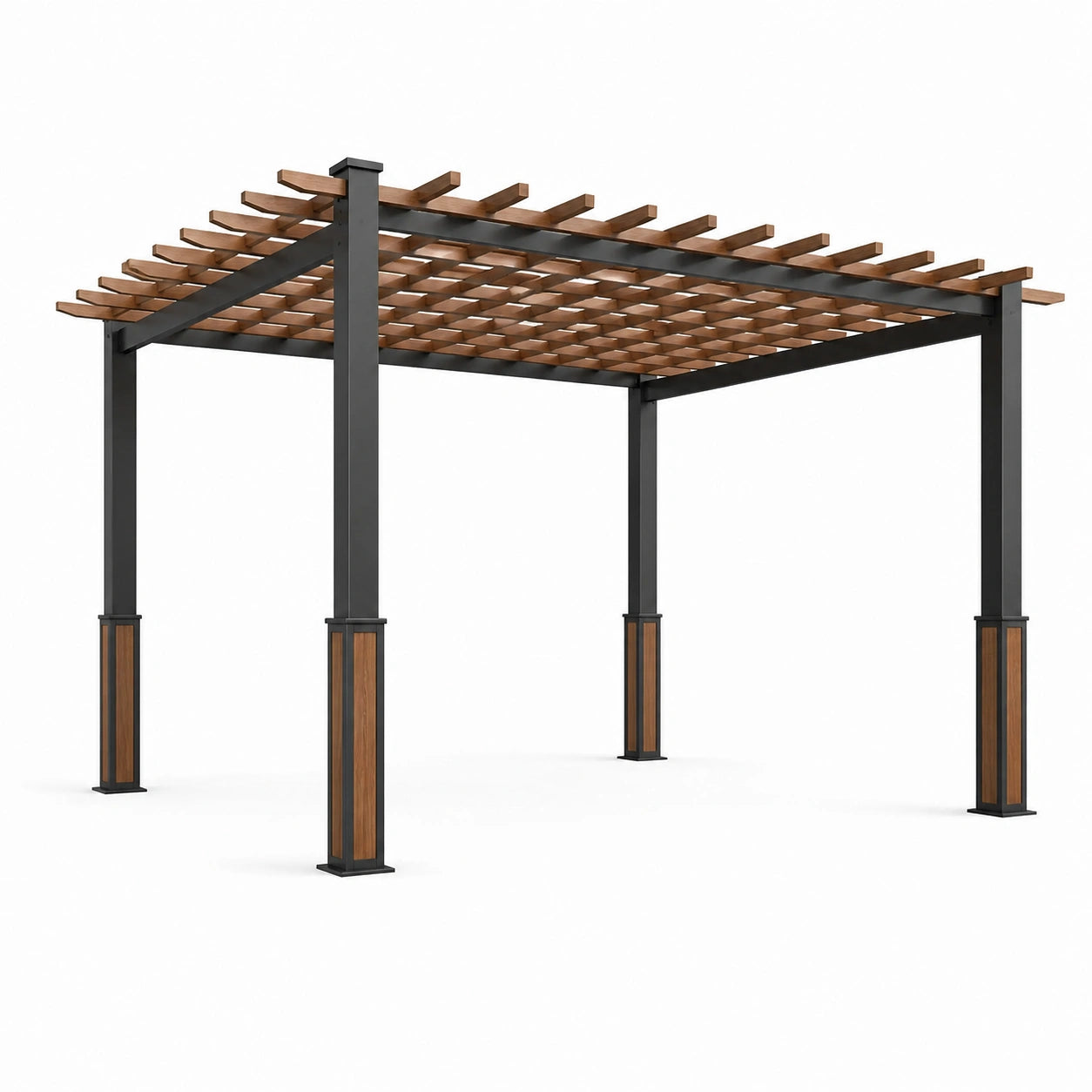 Pergola de jardin noire et brune avec toit ajouré, 300 × 300 × 250 cm