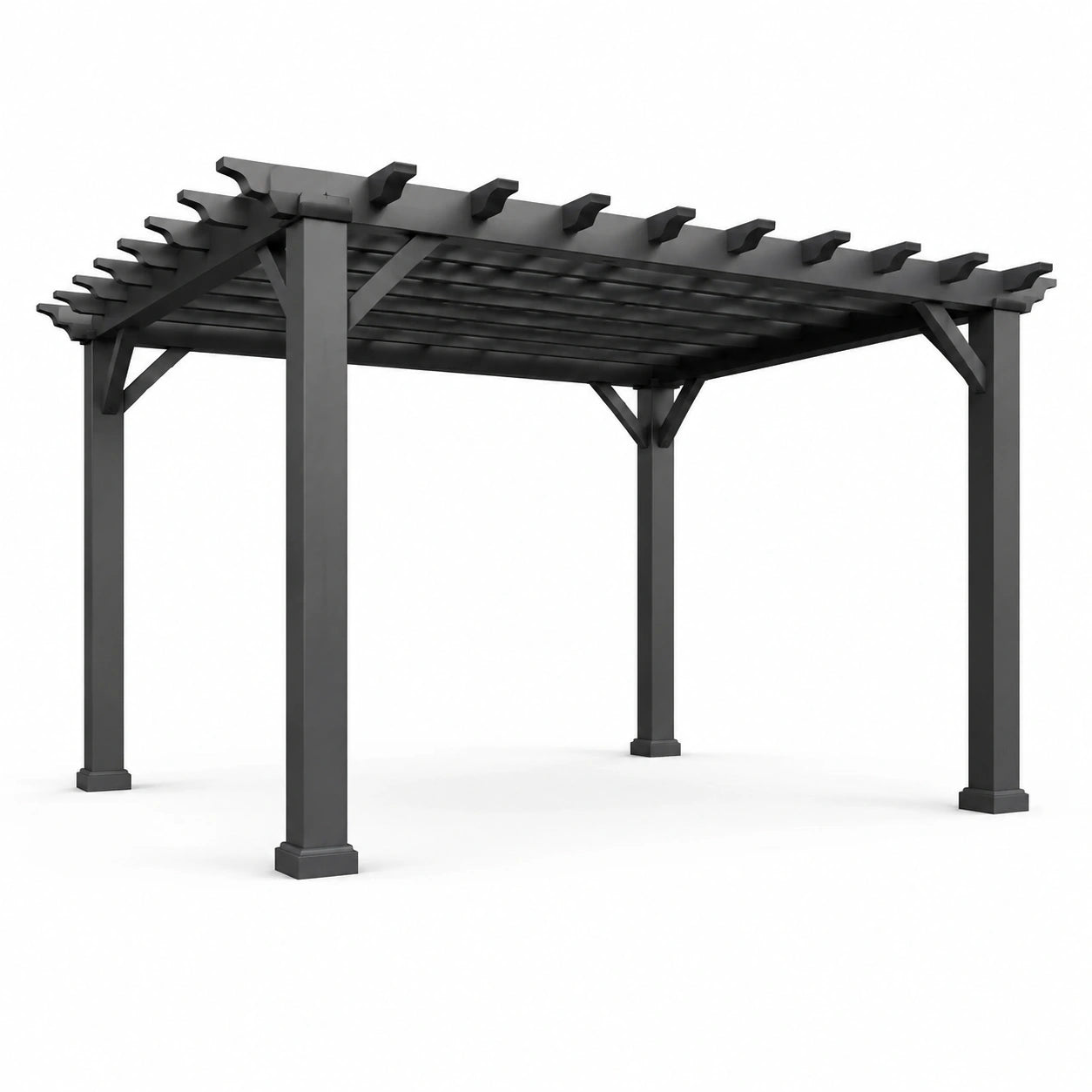 Pergola autoportante en aluminium gris anthracite à lames fixes, 300 × 300 × 250 cm, style contemporain