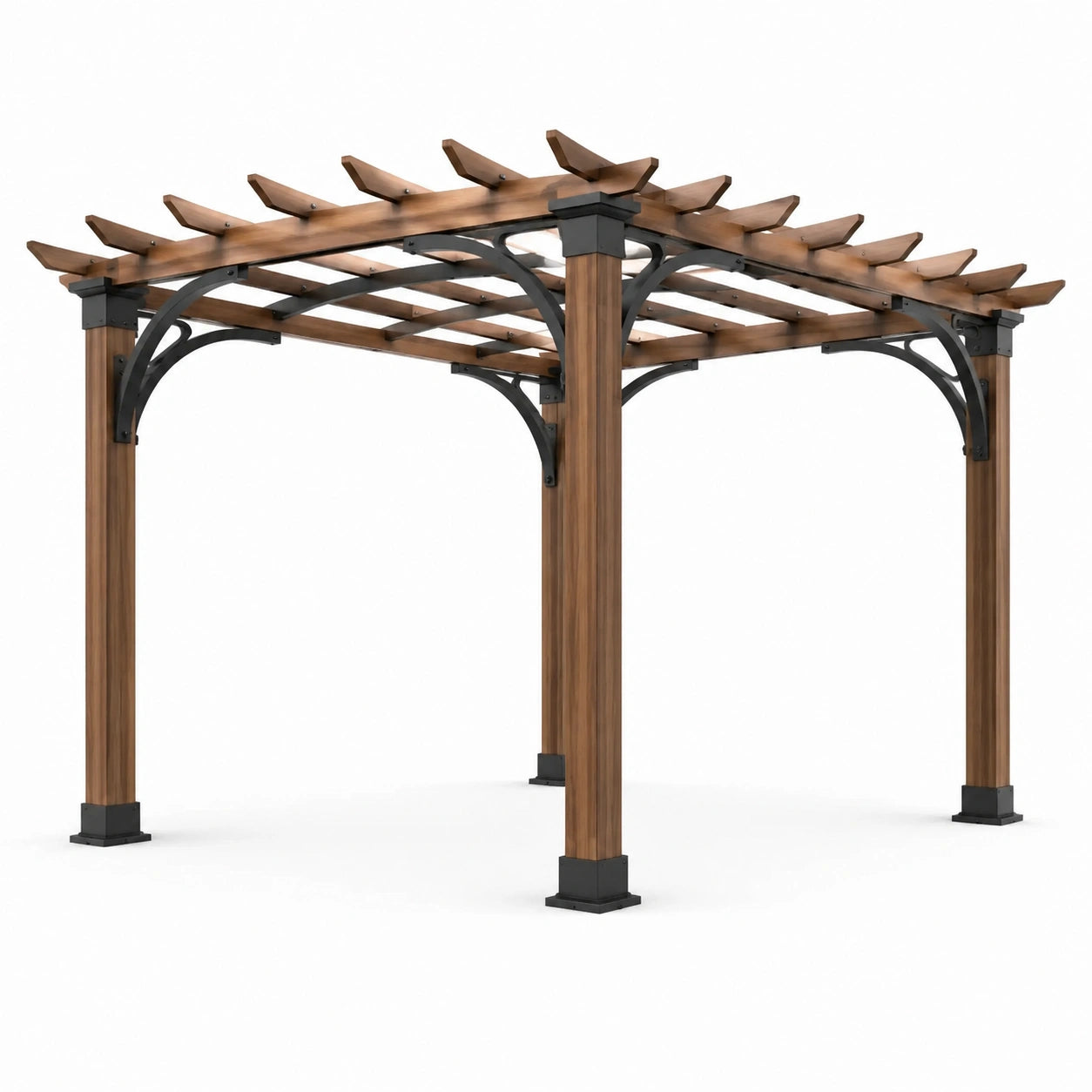 Pergola de jardin en bois et métal marron et noir, 300 × 300 × 250 cm, toit ajouré